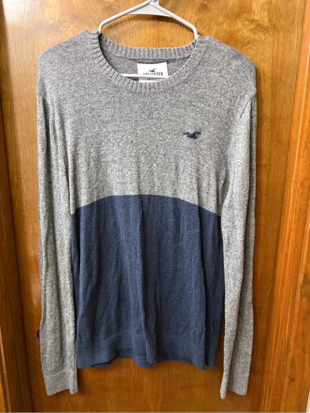 Hollister Gray and Navy Colorblock Crewneck Sweater